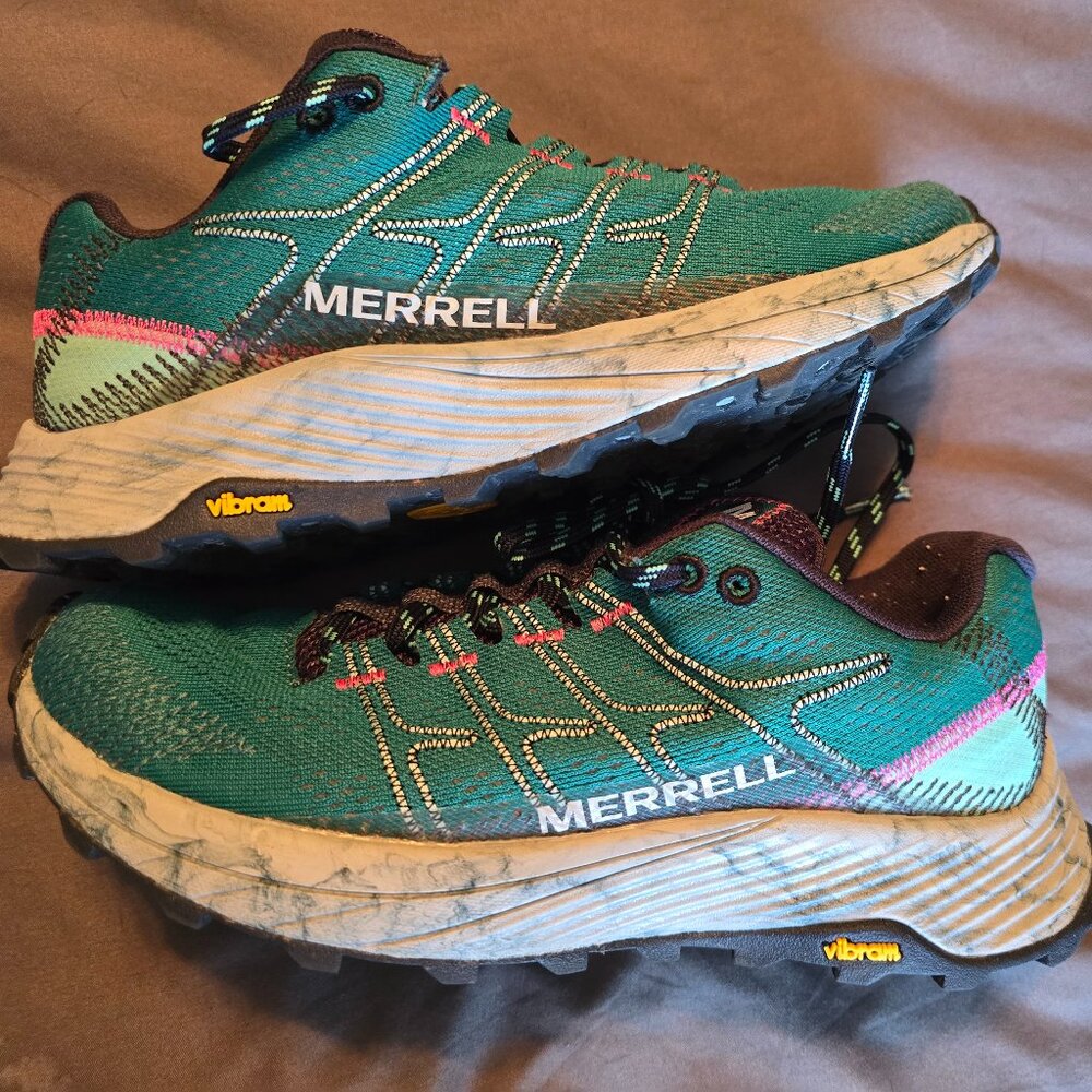 Merrell Moab Flight Women's Trail Running Shoes Teal Pink Size 5.5 Missing Insol